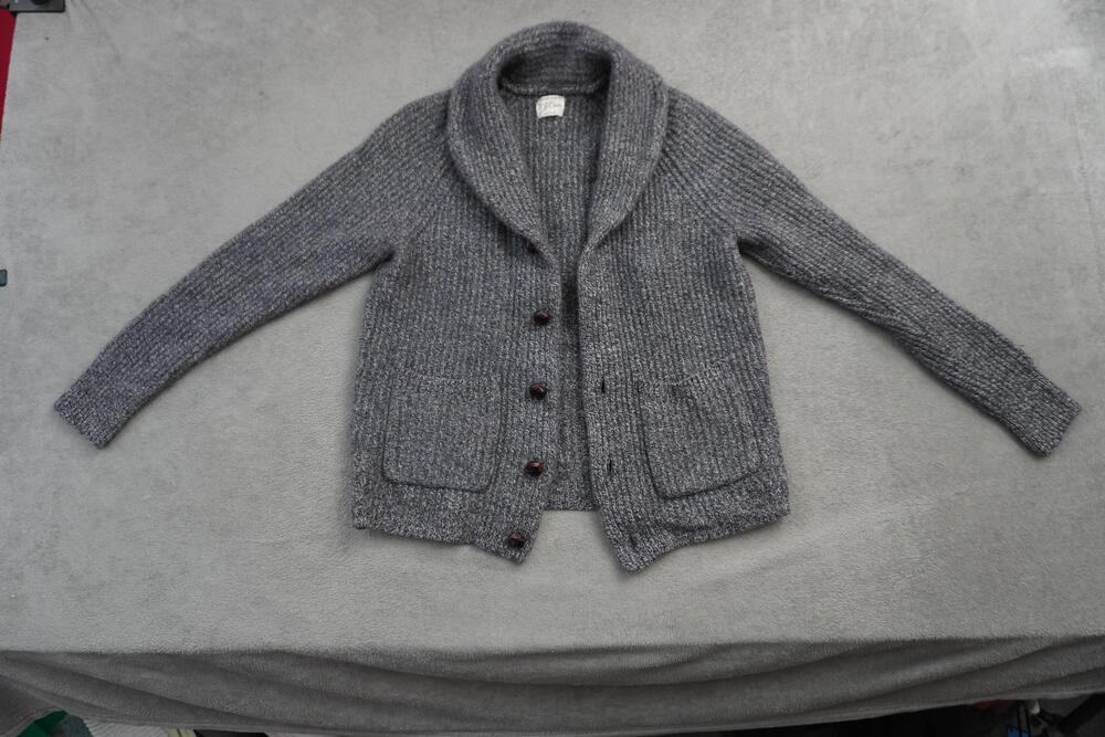 J Crew Rugged Merino Cardigan Sweater Mens Small Gray Shawl Collar Knit Pockets - Picture 8 of 16